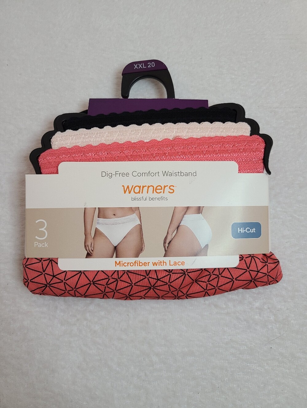 3pk Warners Blissful Benefits Smooth Microfiber Lace Hi-cut Brief Panties 2X